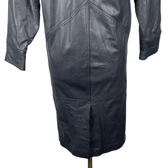 VINTAGE JACQUELINE FERRAR LEATHER NAVY BLUE OVERSIZED DROP SLEEVE 90S 80S JACKET - Picture 9 of 16